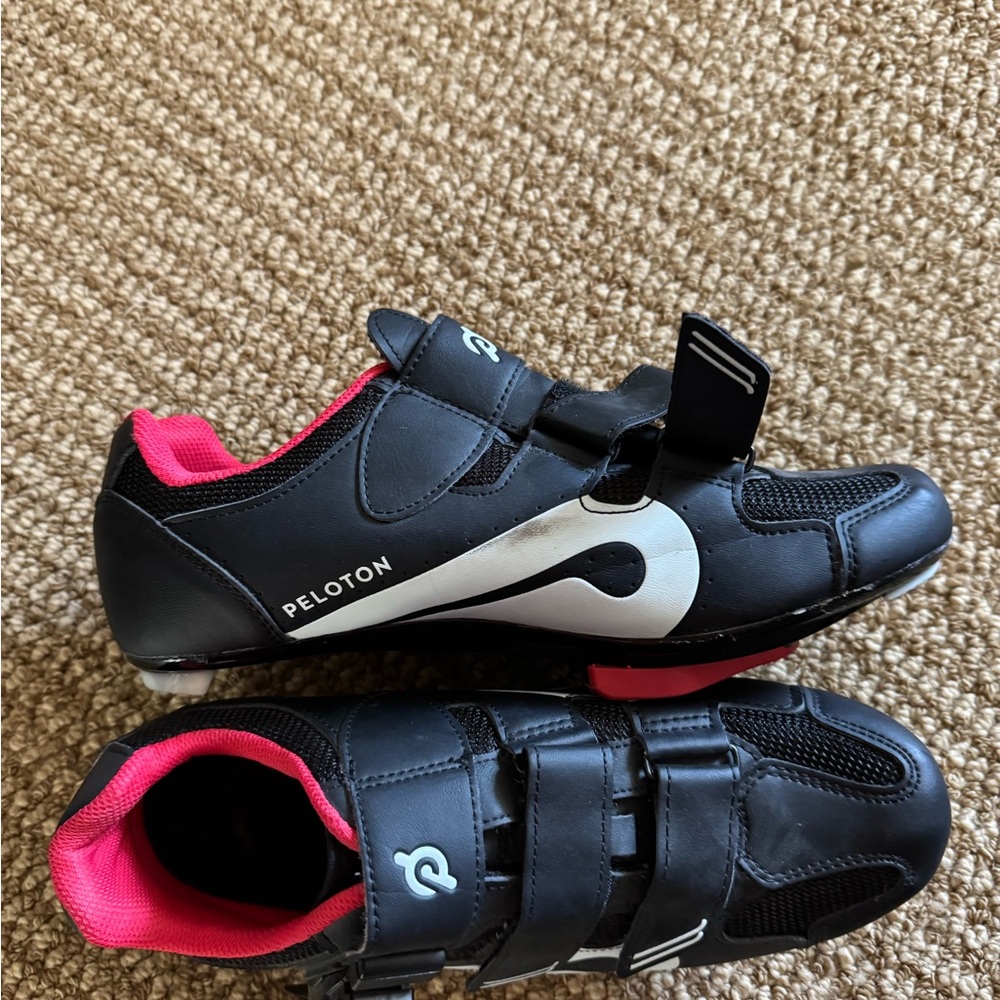 Peloton Black and Red Sneakers with Velcro Straps Size 41